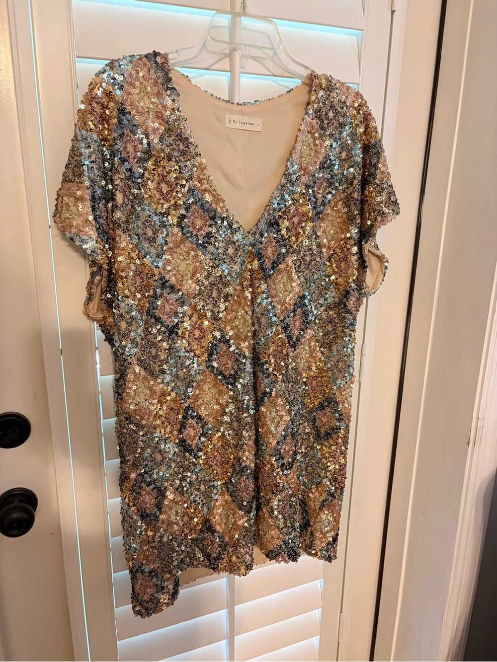 By Together Multicolor Sequin Diamond V-Neck Tunic